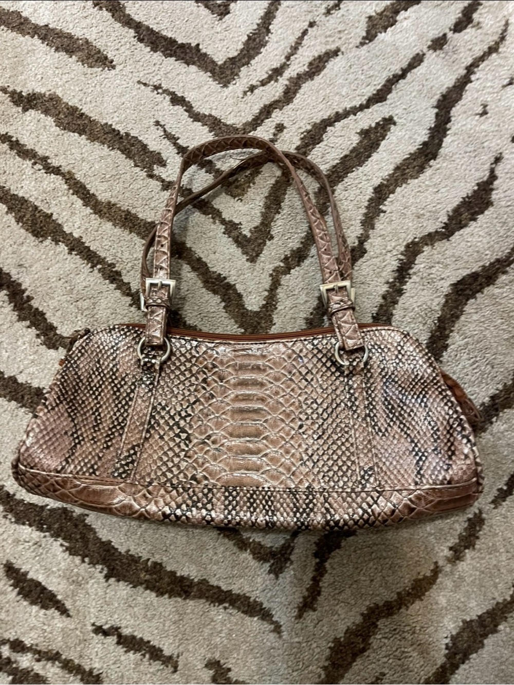 Bisou Bisou Metallic Brown Snake-Print Shoulder Bag